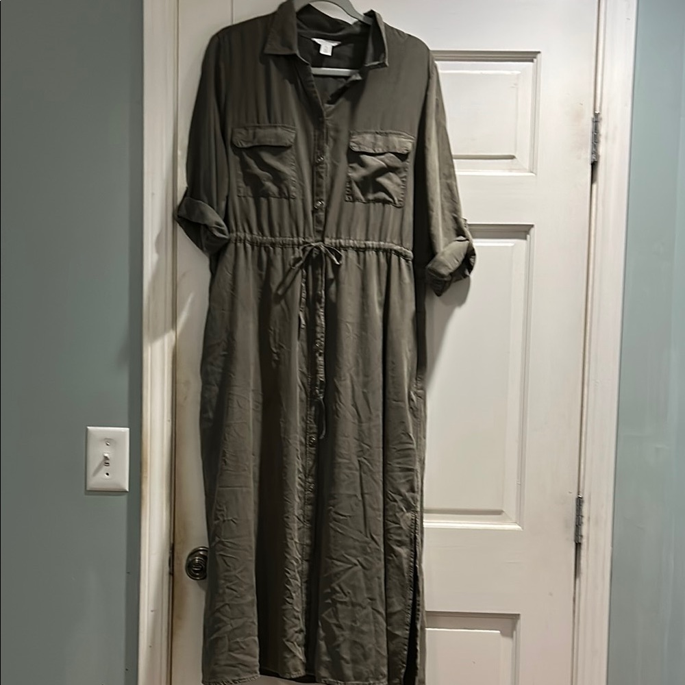 Caslon Khaki Long Sleeve Dress